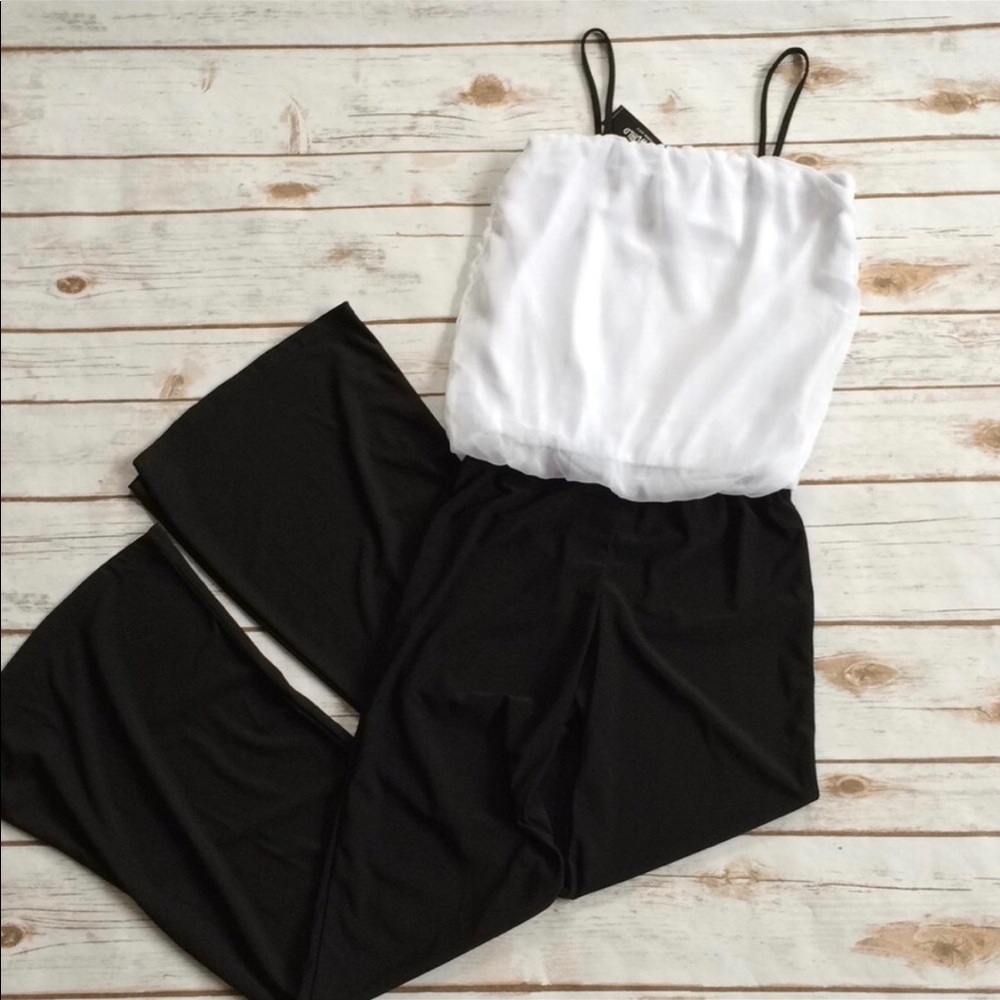 NWT Sz 12-14 Black White Teen Jumpsuit